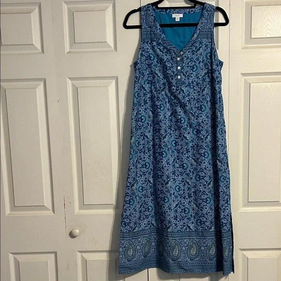 J. JILL Small Petite Sleeveless Blue Paisley Maxi Dress Floral Lined V-Neck - Picture 2 of 13